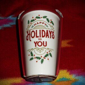 Lenox Holiday Thermal Travel Mug “Happy Holidays to You” Porcelain Cup w/Lid